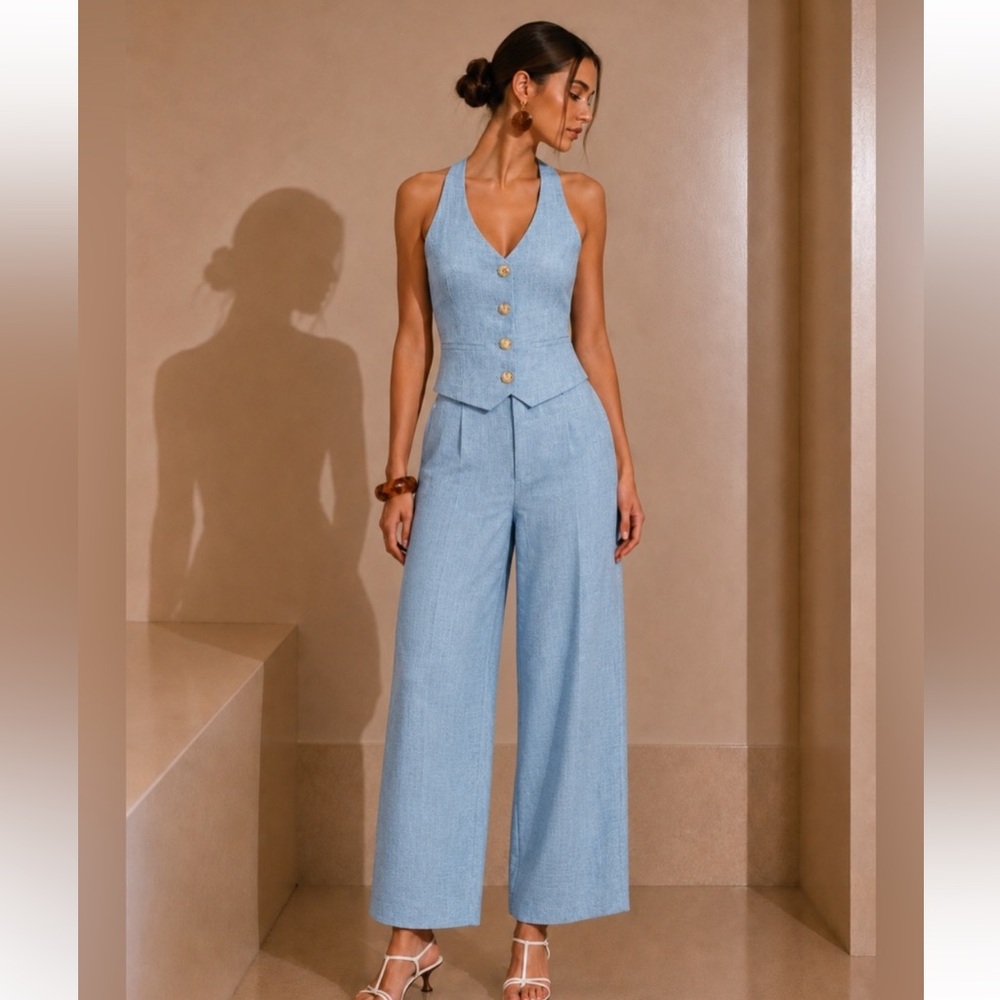 Commense Halter Vest & Wide Leg Pants Set
